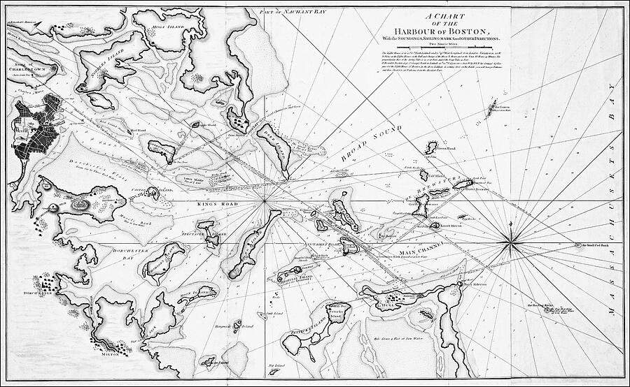 Historical Map Harbour of Boston 1776 Black and White Photograph by ...