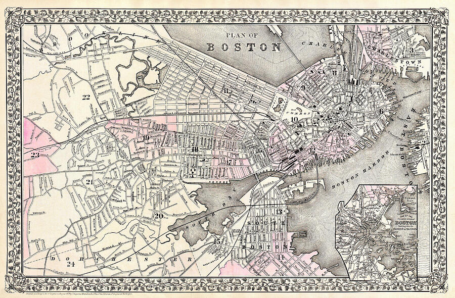 Historical Map of Boston Massachusetts 1879 Photograph by Carol Japp ...