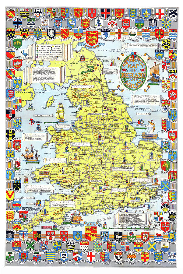 Vintage Digital Art - Historical Map of England by Long Shot