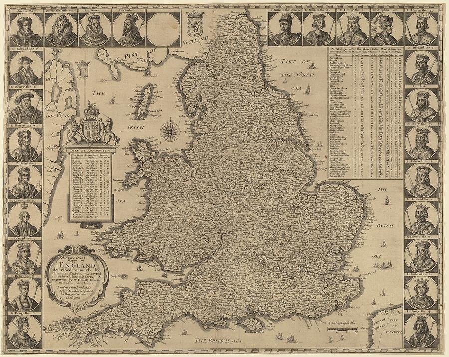 Historical map of England Painting by Wenceslaus Hollar