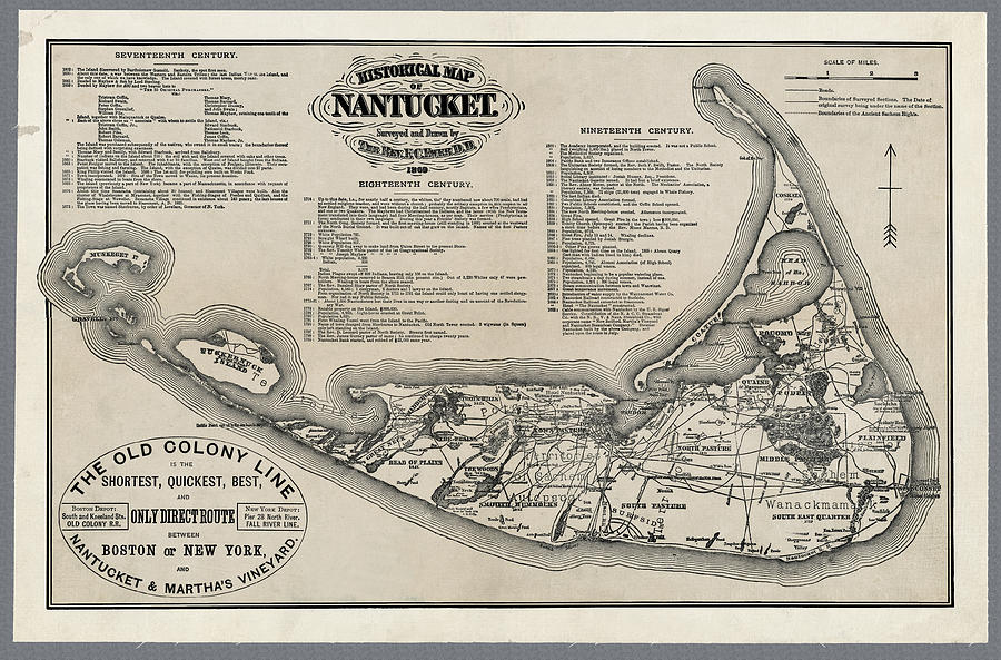 Historical Map of Nantucket 1869 Photograph by Phil Cardamone