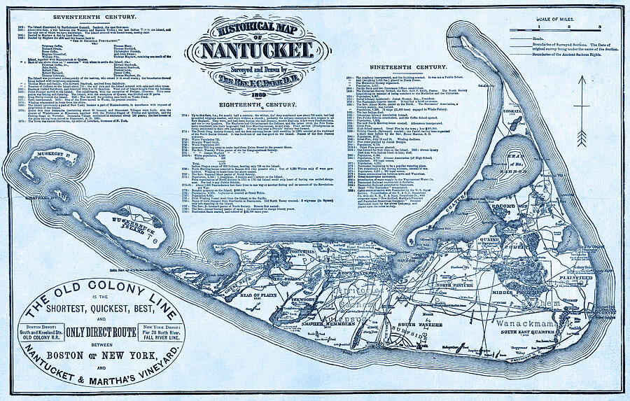 Historical Map of Nantucket from 1602-1886 Ocean Blue Photograph by Toby McGuire Historical Map of Nantucket from 1602-1886 Ocean Blue Photograph by Toby McGuire