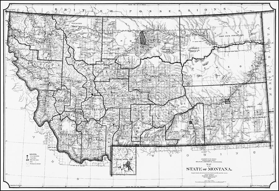 Historical Map State of Montana 1897 Black and White  Photograph by Carol Japp