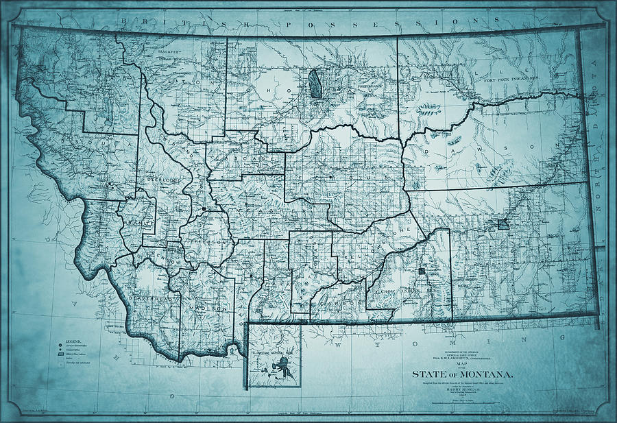 Historical Map State of Montana 1897 Cool Blue  Photograph by Carol Japp
