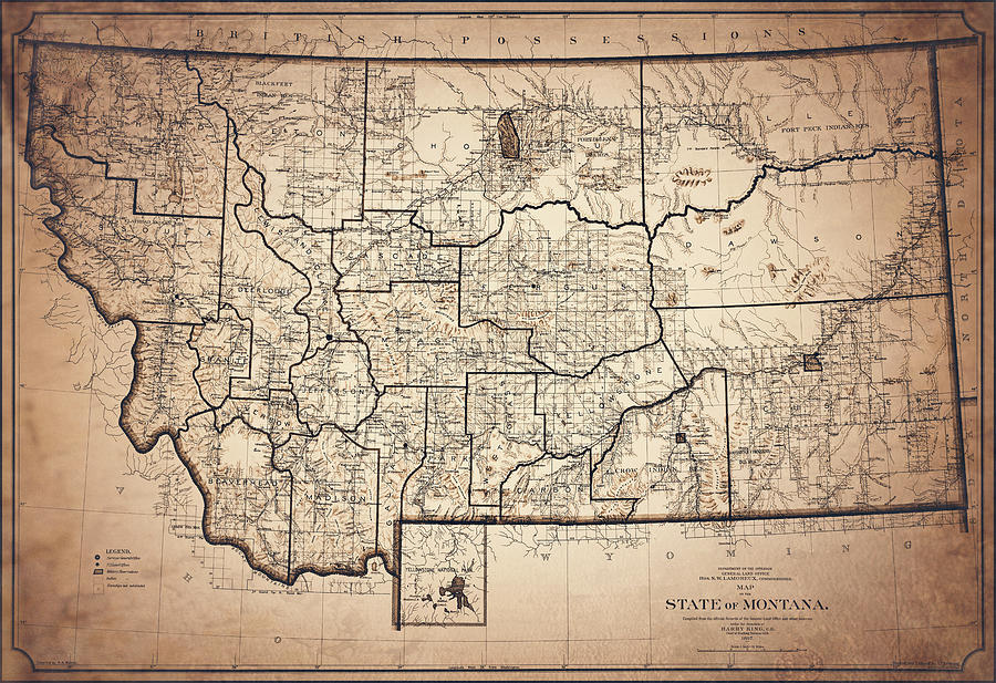 Historical Map State of Montana 1897 Nostalgic Sepia  Photograph by Carol Japp