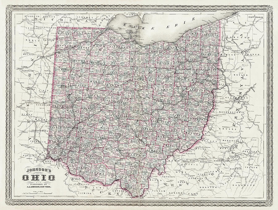 Historical Map State of Ohio 1864 Photograph by Carol Japp - Fine Art ...