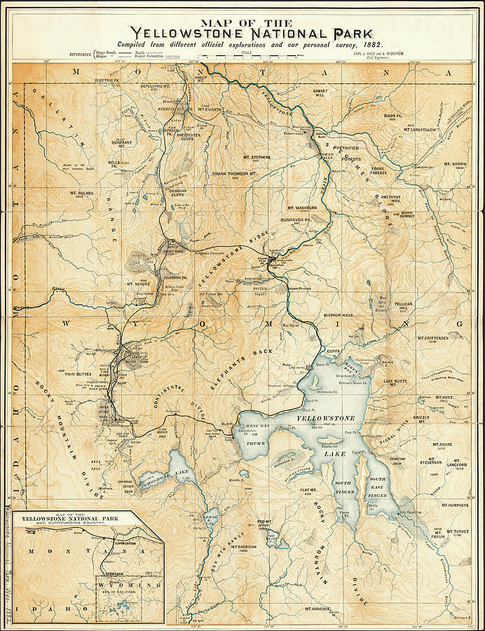 Historical Map Yellowstone National Park 1882 Photograph by Carol Japp