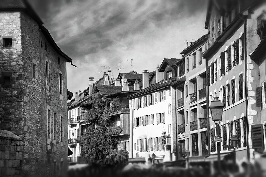 Historical Old Town of Annecy France Black and White  Photograph by Carol Japp