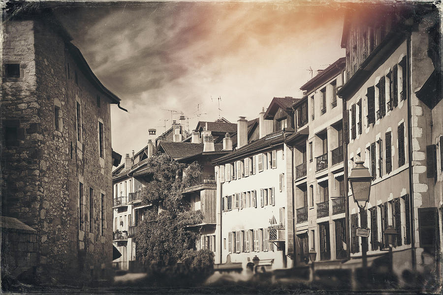 Historical Old Town of Annecy France Vintage Sepia  Photograph by Carol Japp