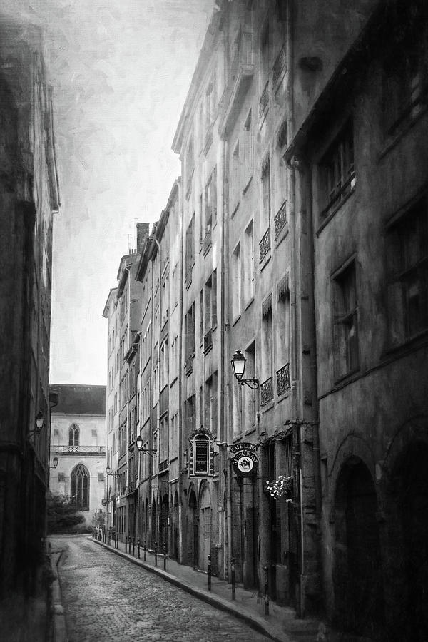 Historical Rue St Georges Vieux Lyon France Black and White  Photograph by Carol Japp