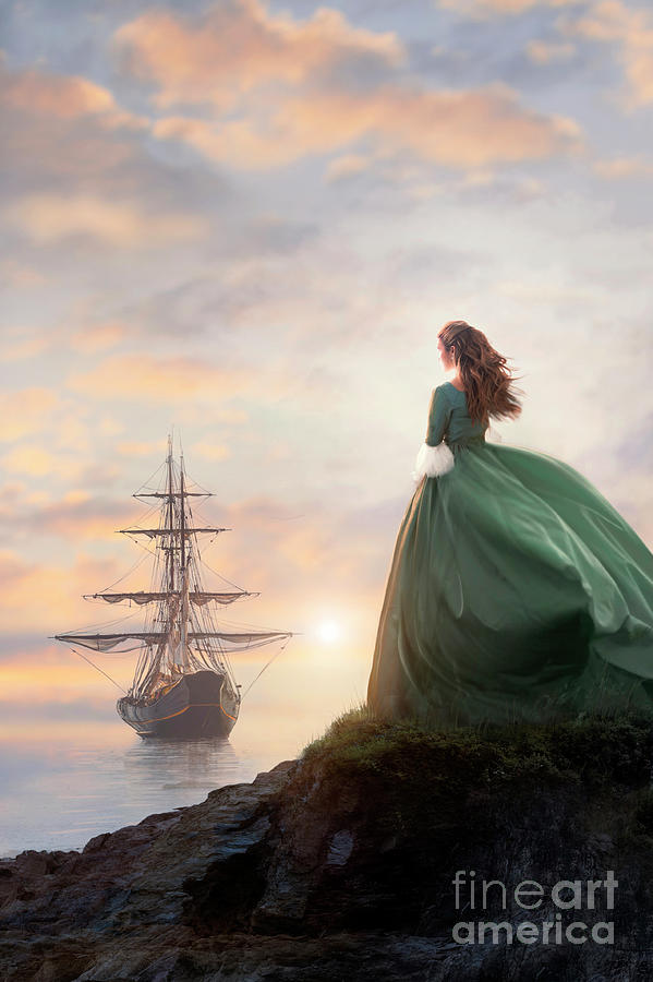 Historical Woman Watching A Galleon Ship At Sea Photograph by Lee Avison