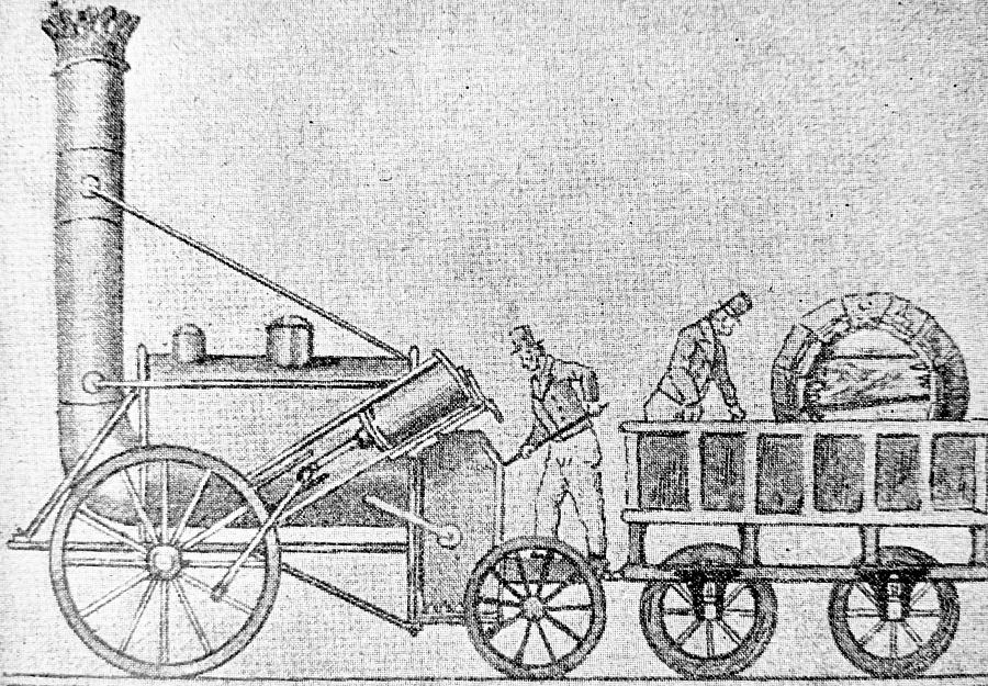 History of the railway: first locomotive Drawing by Clu