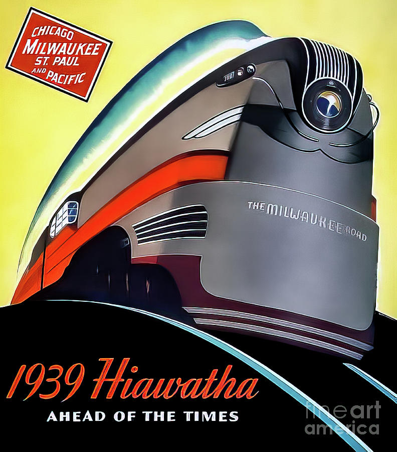 Hiawatha Art Deco Train Poster 1939 Drawing
