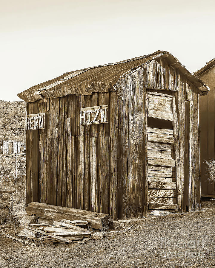 Hizn And Hern, Outhouse, California Ghost Town, Sepia Photograph by Don Schimmel