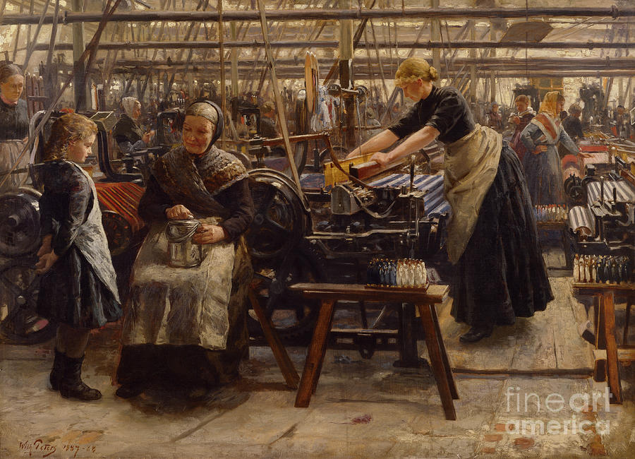 Hjula Weaving Mill, 1888 Painting by O Vaering by Wilhelm Peters