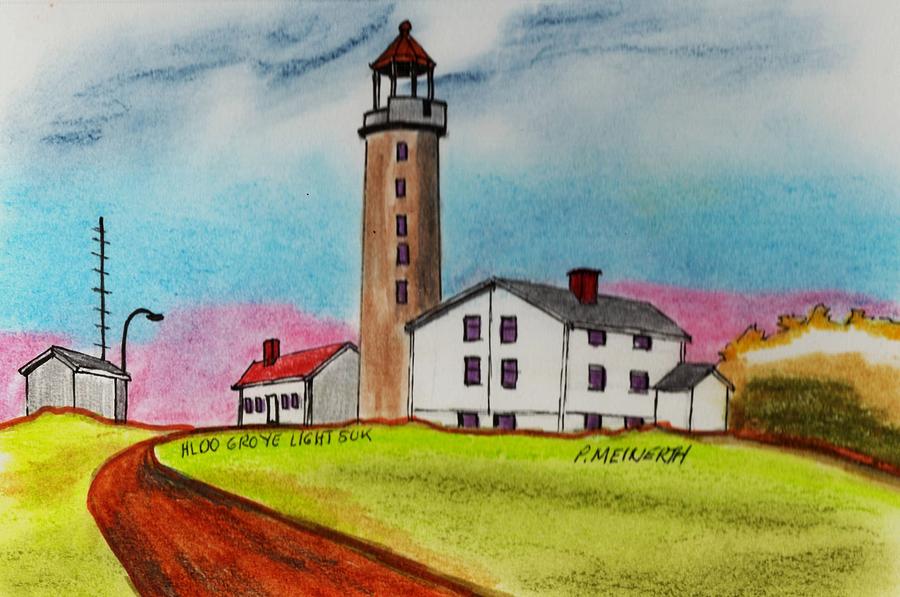 Hldo Groye Lighthouse Drawing by Paul Meinerth - Fine Art America