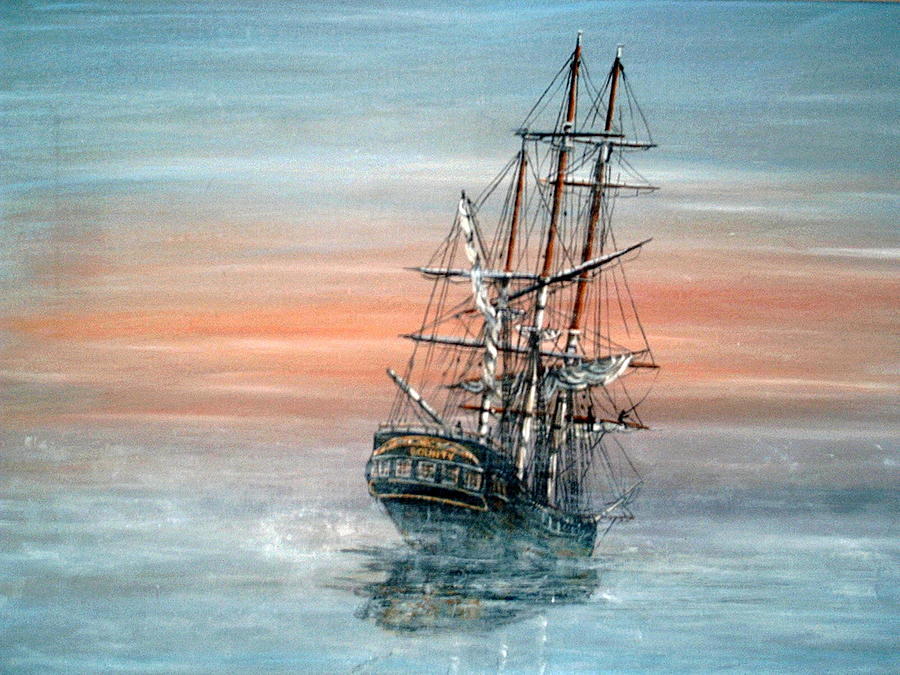 Hms Bounty In The Mist Painting Two Painting by Mackenzie Moulton