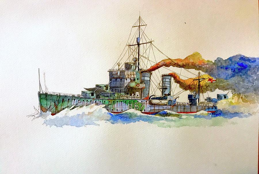 HMS Fearless Colour Painting by Ray Agius