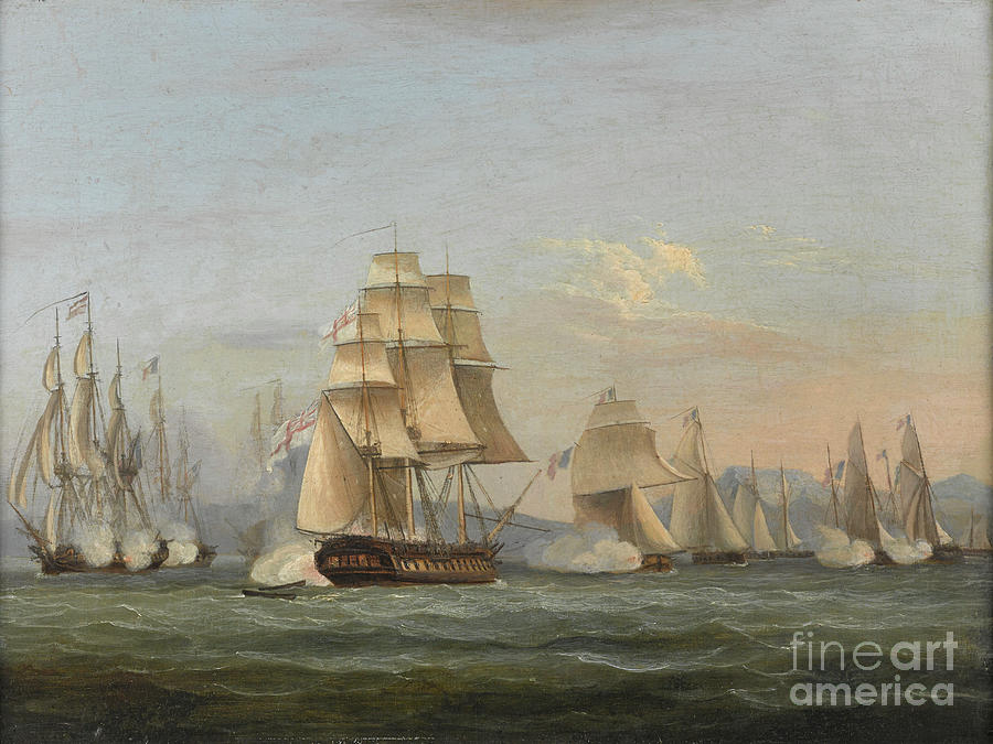 HMS Spartan and French Frigates, Beginning of the Action, 3rd May 1810 Painting by Thomas Luny