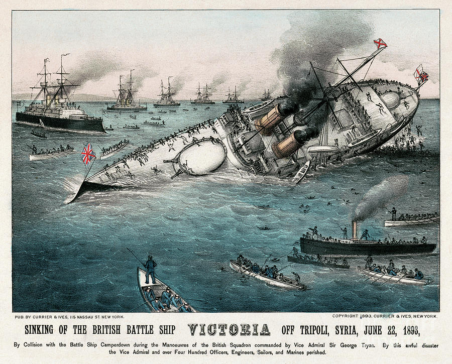 Hms Victoria Sinking, 1893 Drawing by Currier and Ives