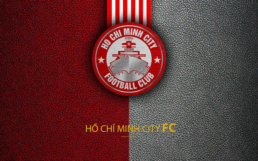 Ho Chi Minh City FC 4k leather texture logo Vietnamese football club red white lines emblem
