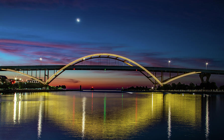 Hoan Bridge Sunrise And Moon Photograph by Steve Bell | Fine Art America