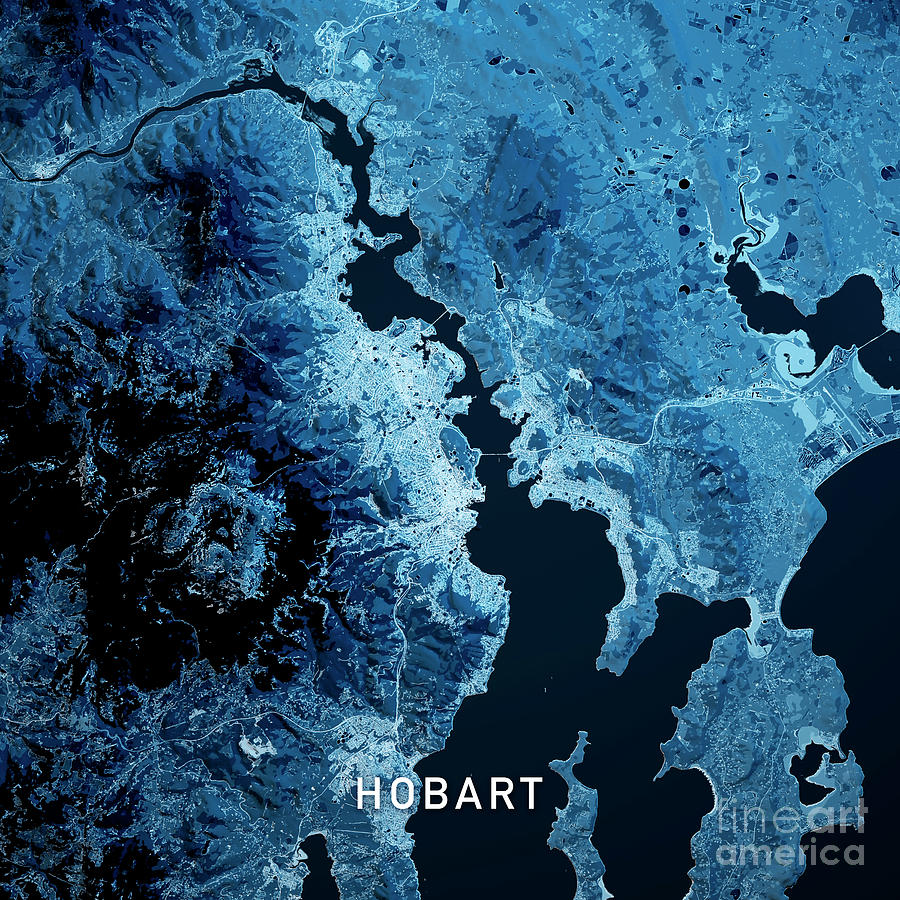 Hobart Australia 3D Render Map Blue Top View Feb 2019 Digital Art by ...