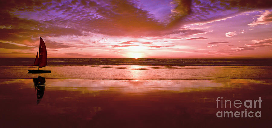 Beach Photograph - Hobie Catamaran Sunset by David Zanzinger