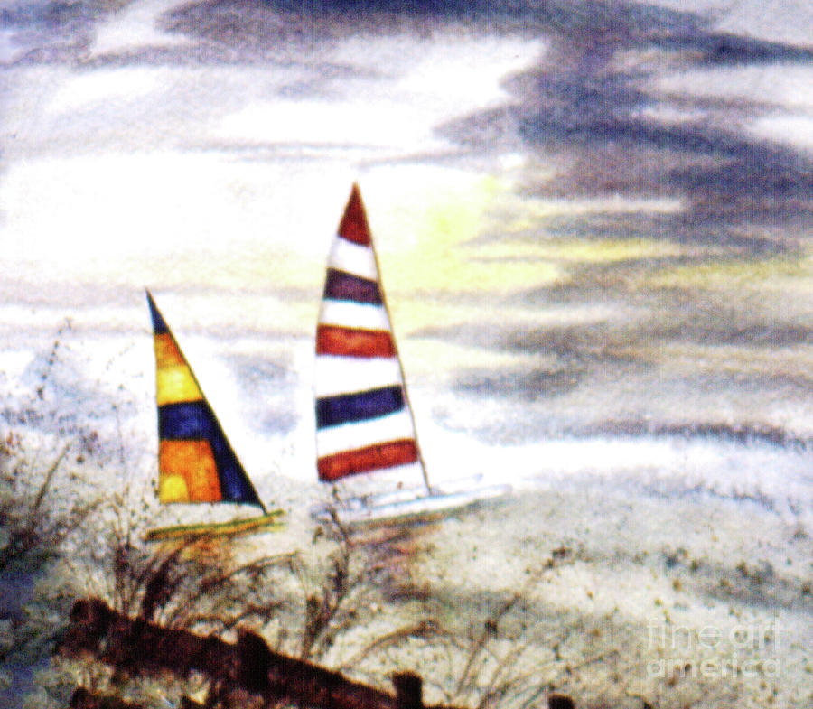 Hobie Cats on Hatteras  Painting by Catherine Ludwig Donleycott