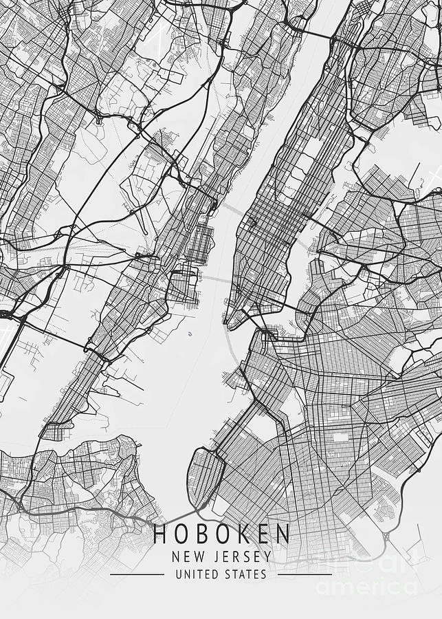 Hoboken New Jersey Us Gray City Map Digital Art By Tien Stencil Fine Art America 3586