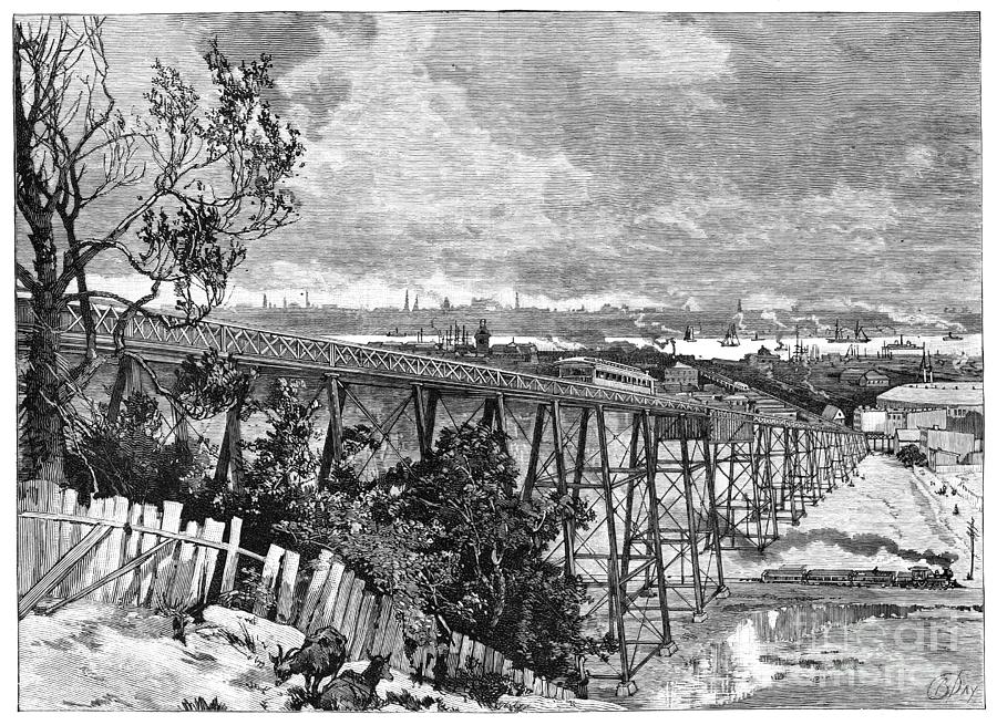 Hoboken Elevated Railroad, 1885 Drawing by Granger