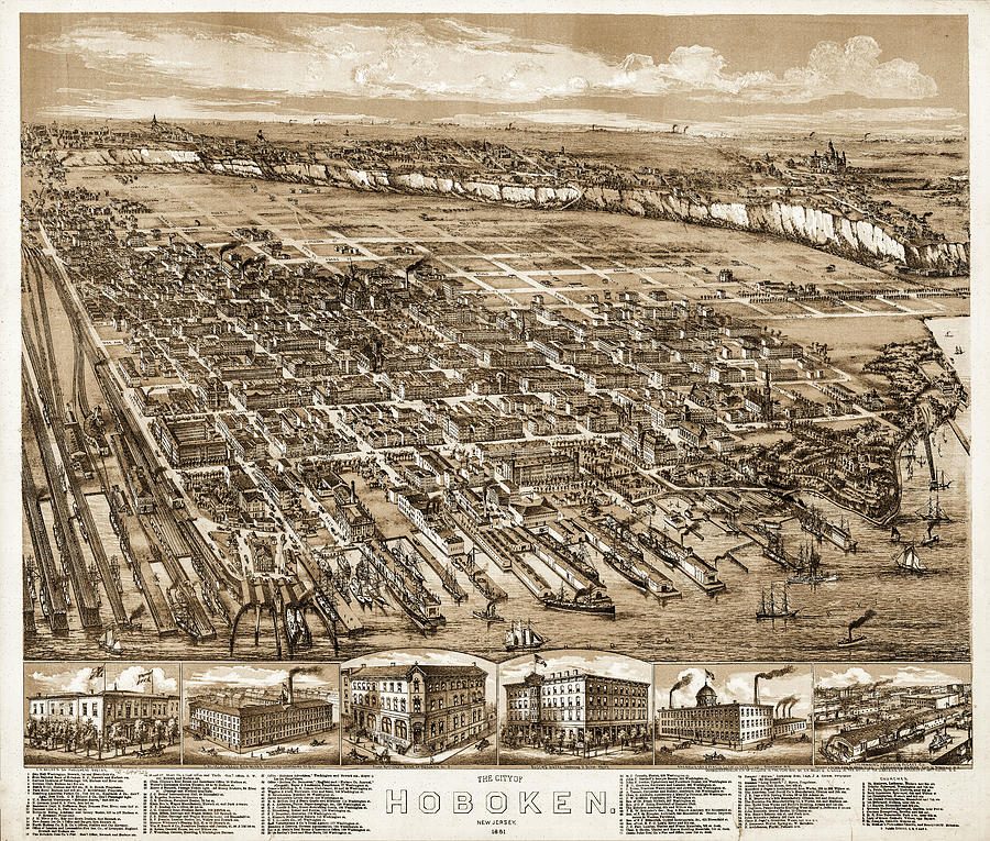 Hoboken New Jersey Vintage Map 1881 Drawing by Joseph S Giacalone