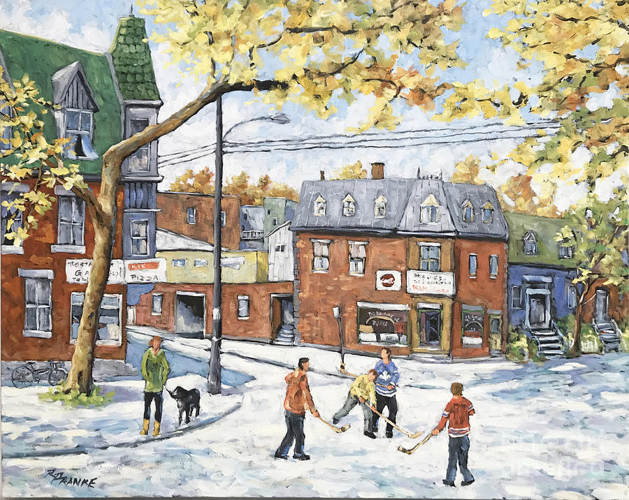 Hockey Kids At The Corner Store Painting by Richard T Pranke