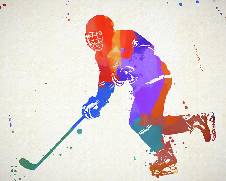 Hockey Player Color Splash Painting by Dan Sproul