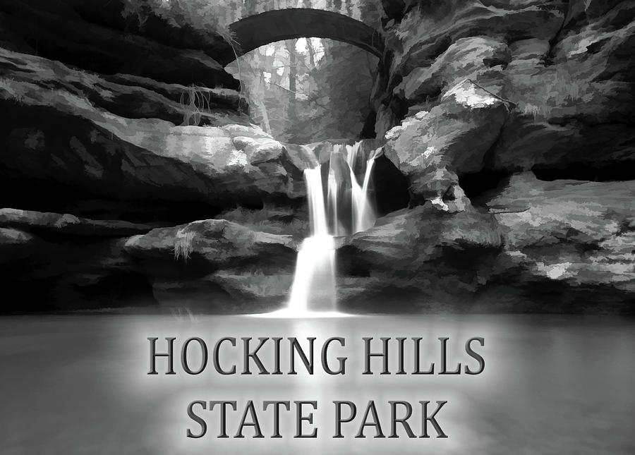 Hocking Hills State Park Poster Black And White Mixed Media by Dan Sproul