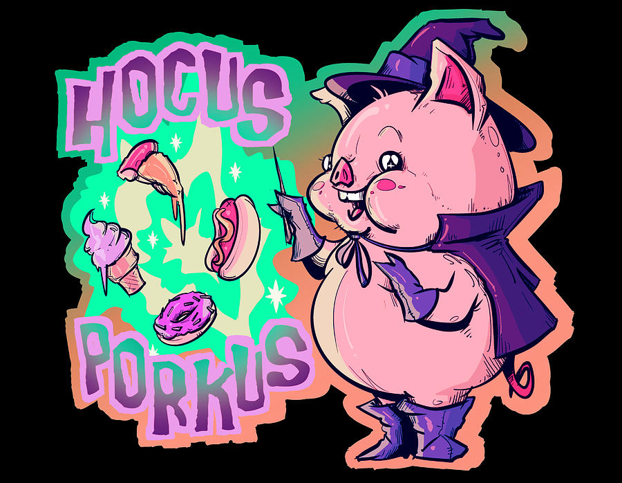 Halloween Drawing - Hocus Porkus by Ludwig Van Bacon