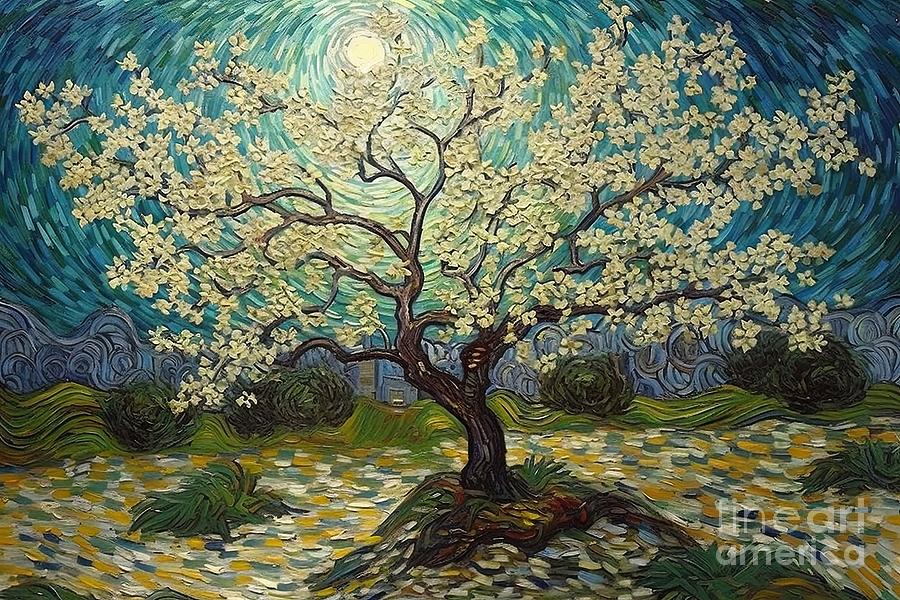 hog plums tree Starry Night Van Gogh Painting by N Akkash - Fine Art ...