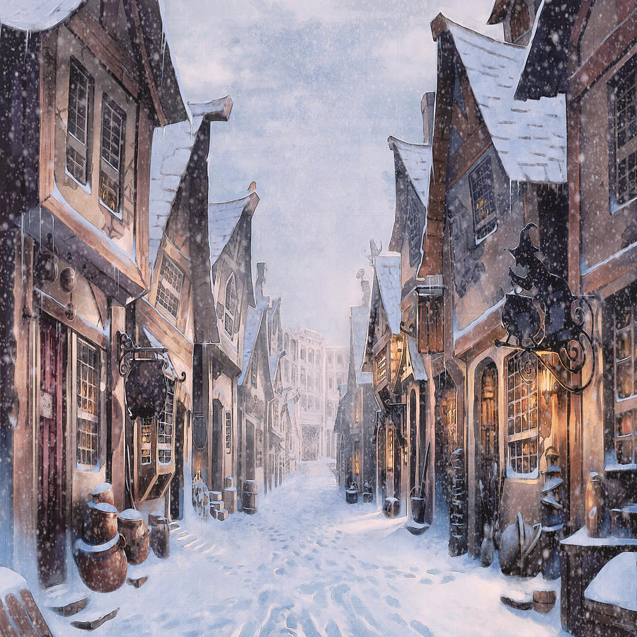 Hogsmeade Village, Diagon Alley, Harry Potter Drawing by Quill and Pearl Co