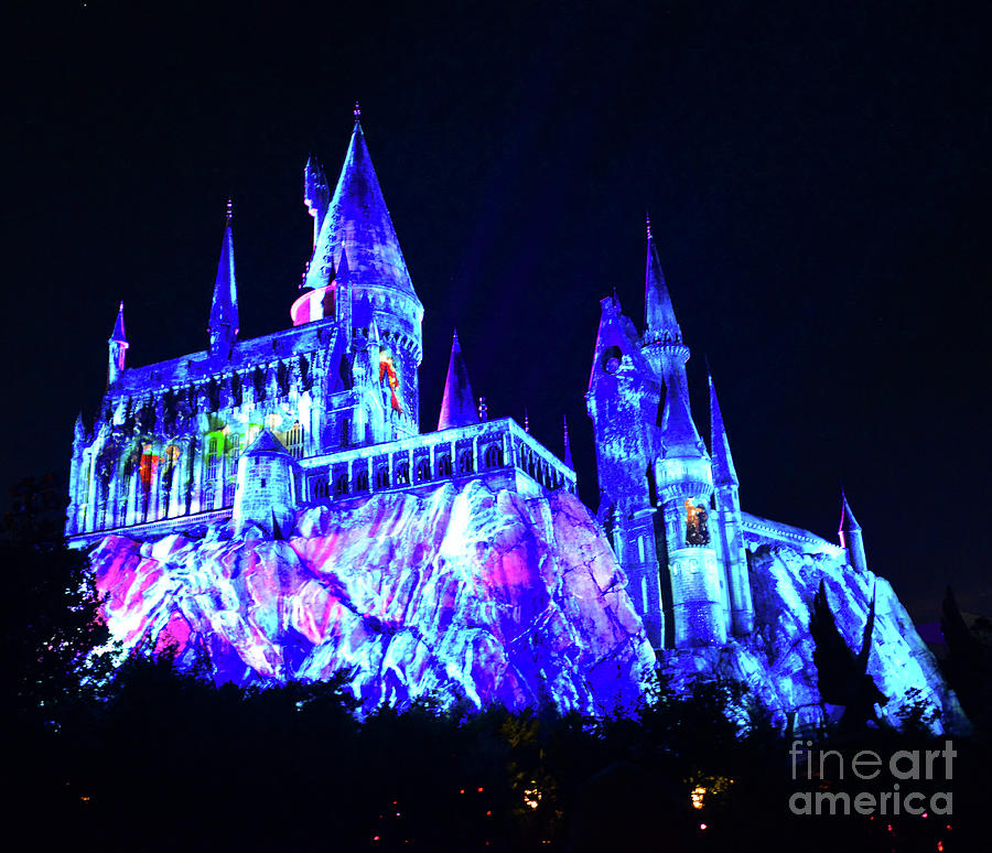 Hogwarts castle Nighttime lights at Hogwarts work C Photograph by David Lee Thompson