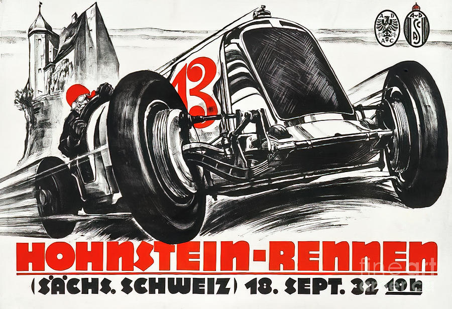 Hohnstein Rennen Automobile Race Poster 1932 Drawing by M G Whittingham