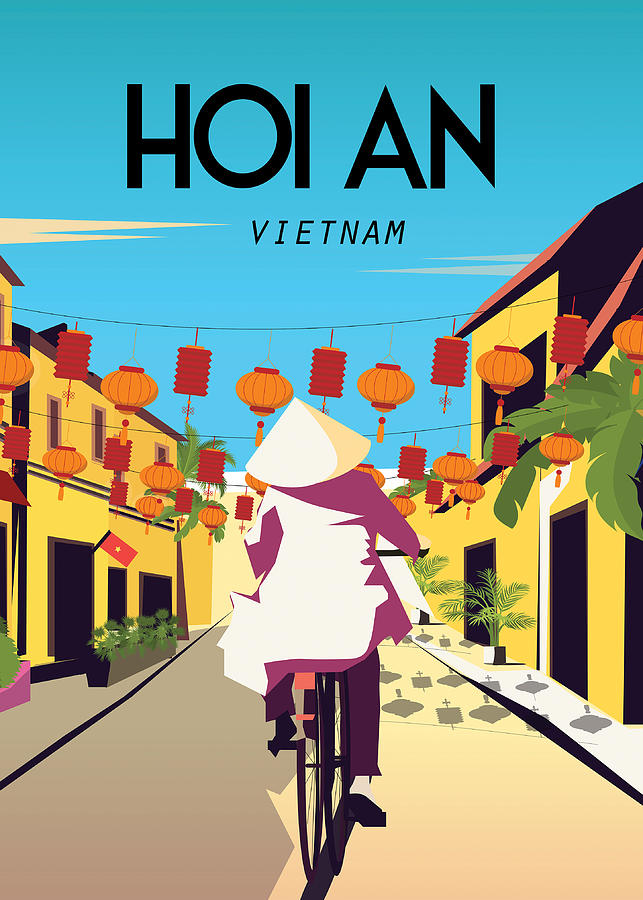 Vietnam travel poster Vietnam lanterns Hoi An poster Modern travel poster Southeast Asia Honeymoon gift Boho prints Art print