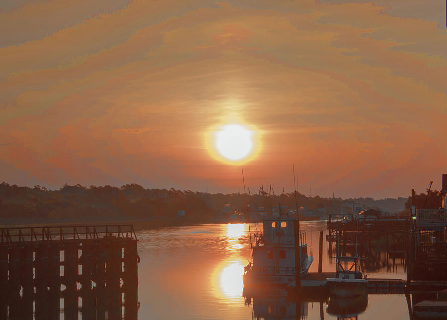 Holden Beach Sunrise at eh Dock Photograph by Roberta Byram