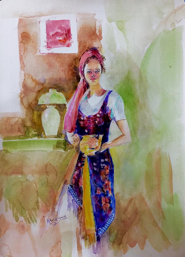 Holding teapot. Painting by Khalid Saeed
