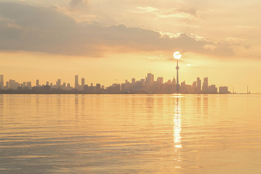 Holding the Sun Up - Perfectly Timed Sunrise Over Toronto  Photograph by Georgia Mizuleva