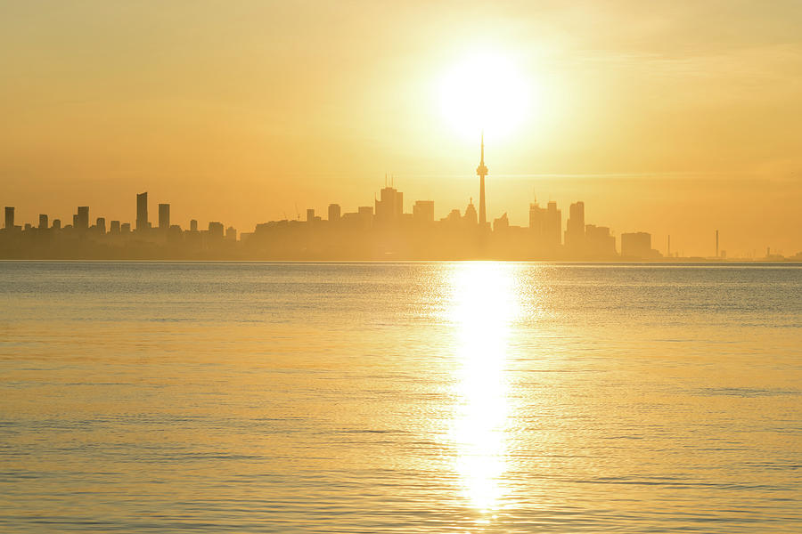 Holding Up the Sun - Toronto Sunrise in Brilliant Gold  Photograph by Georgia Mizuleva