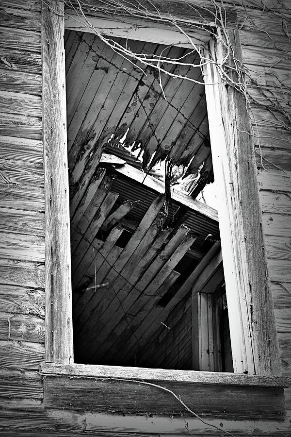 Ghost Town - Hole in the Roof in Black and White Photograph by Nadalyn Larsen