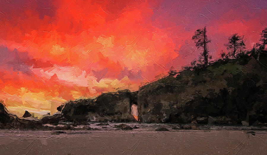 Olympic National Park Painting - Hole In The Wall Sunset by Dan Sproul