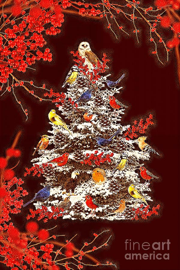 Holiday Bird Tree Digital Art