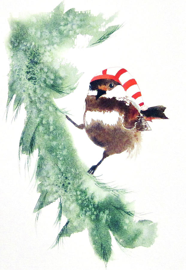 Holiday Chickadee Painting by Dominique Bachelet