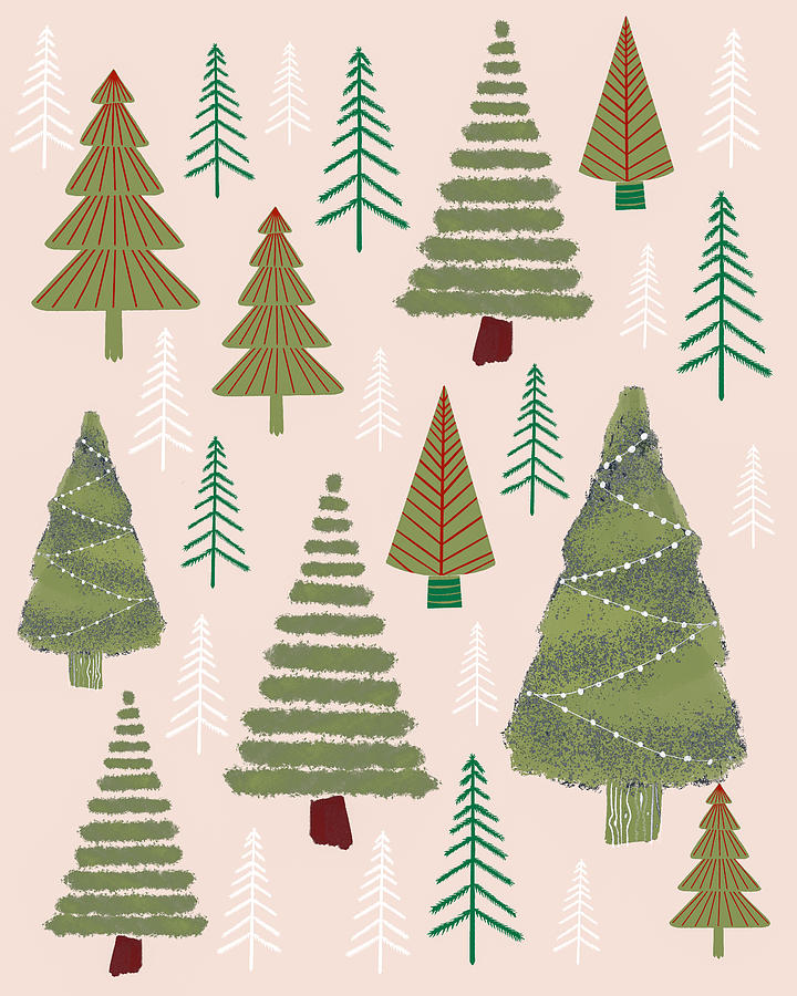 Holiday Christmas Trees Painting by Blenda Studio